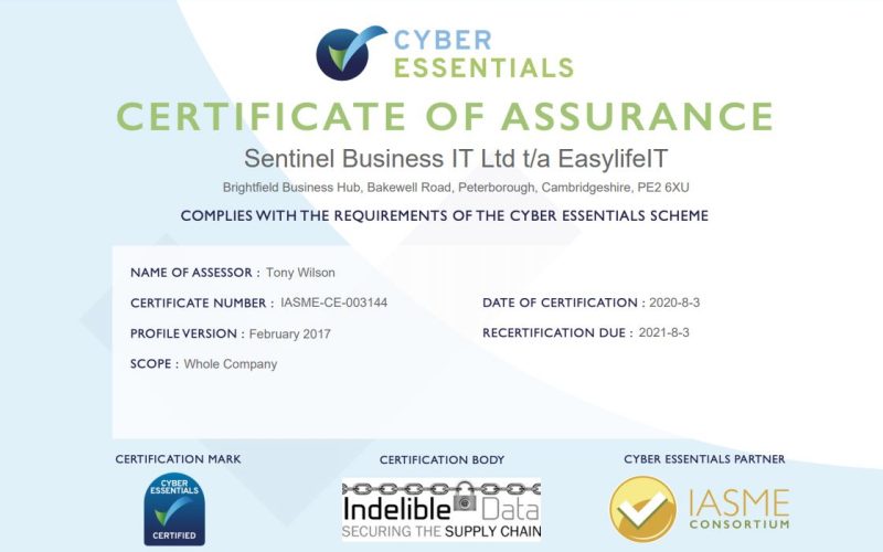 EasylifeIT is recertified for Cyber Essentials